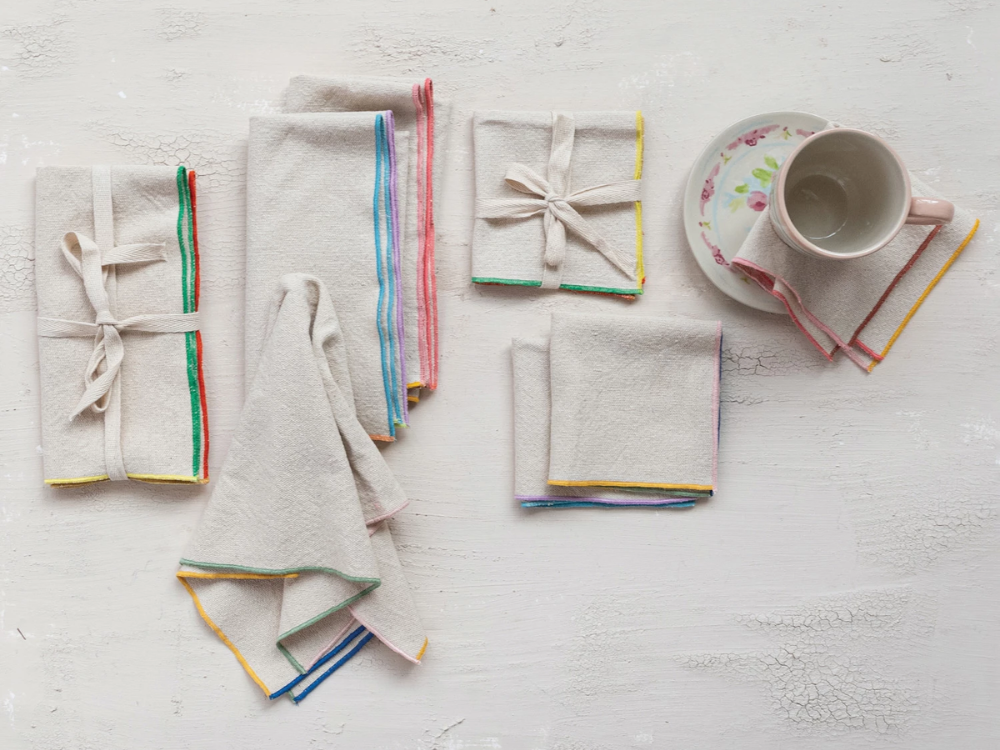 Woven Colored Edge Cotton Napkin Set